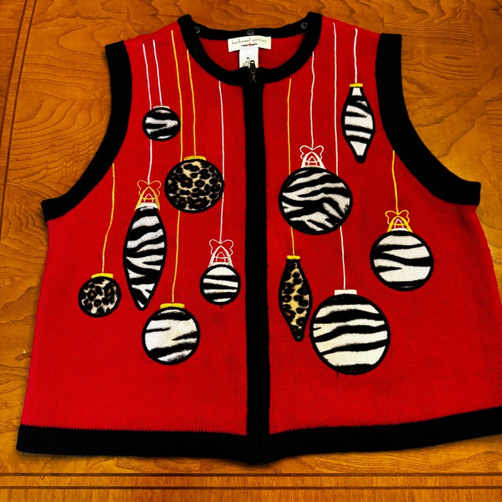 Vintage Bechamel Black Red Zebra Leopard Ornaments vest size petite large